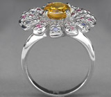 Великолепное кольцо-цветок с золотистым цитрином Серебро 925