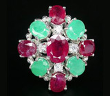 Яркое кольцо с рубинами и изумрудами Серебро 925