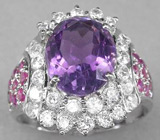 Кольцо с ярким аметистом и рубинами Серебро 925