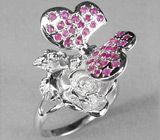 Кольцо-скульптура «Бабочка» с рубинами Серебро 925