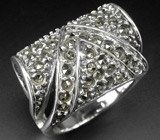 Эффектное высокое кольцо с марказитами Серебро 925