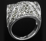 Эффектное высокое кольцо с марказитами Серебро 925