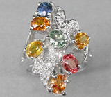 Праздничное кольцо с цветными сапфирами Серебро 925