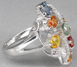 Праздничное кольцо с цветными сапфирами Серебро 925