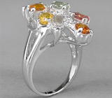 Праздничное кольцо с цветными сапфирами Серебро 925