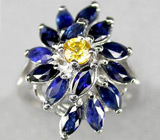 Замечательное кольцо с синими и золотистым сапфирами Серебро 925