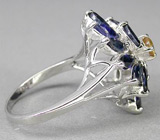 Замечательное кольцо с синими и золотистым сапфирами Серебро 925