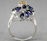 Замечательное кольцо с синими и золотистым сапфирами Серебро 925