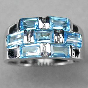 Стильное кольцо с голубыми топазами