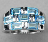 Стильное кольцо с голубыми топазами Серебро 925