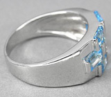 Стильное кольцо с голубыми топазами Серебро 925