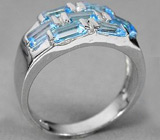 Стильное кольцо с голубыми топазами Серебро 925