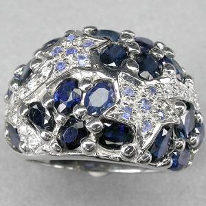 Оригинальное кольцо с синими сапфирами