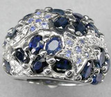 Оригинальное кольцо с синими сапфирами Серебро 925