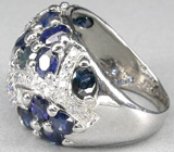 Оригинальное кольцо с синими сапфирами Серебро 925