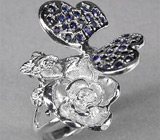 Кольцо-скульптура «Бабочка» с сапфирами Серебро 925