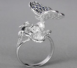 Кольцо-скульптура «Бабочка» с сапфирами Серебро 925