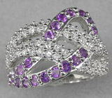 Оригинальное кольцо с аметистами Серебро 925