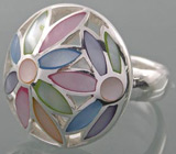 Кольцо "Клумба" с разноцветным перламутром Серебро 925