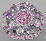 Прелестное кольцо с аметистами и розовыми сапфирами Серебро 925