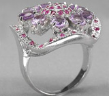 Прелестное кольцо с аметистами и розовыми сапфирами Серебро 925