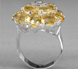 Великолепное кольцо с золотистыми цитринами Серебро 925