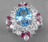 Замечательное кольцо с чистейшим топазом и рубинами Серебро 925