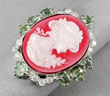 Кольцо с камеей и пастельно-зелеными сапфирами Серебро 925