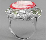 Кольцо с камеей и пастельно-зелеными сапфирами Серебро 925