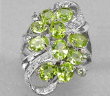 Прелестное кольцо с перидотами и сапфирами Серебро 925