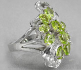 Прелестное кольцо с перидотами и сапфирами Серебро 925