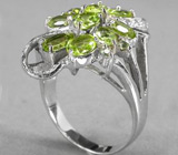 Прелестное кольцо с перидотами и сапфирами Серебро 925