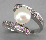 Кольцо с жемчужиной и розовыми сапфирами Серебро 925