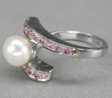 Кольцо с жемчужиной и розовыми сапфирами Серебро 925