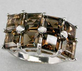 Стильное кольцо с дымчатыми топазами Серебро 925