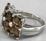 Стильное кольцо с дымчатыми топазами Серебро 925