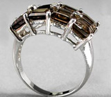 Стильное кольцо с дымчатыми топазами Серебро 925