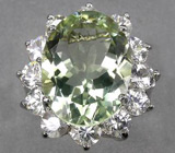 Крупный зеленый аметист и цирконы Серебро 925