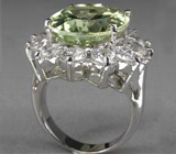 Крупный зеленый аметист и цирконы Серебро 925