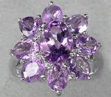 Прелестное кольцо-цветок с аметистами Серебро 925