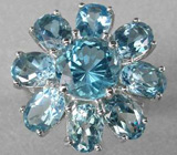 Прелестное кольцо-цветок с голубыми топазами Серебро 925