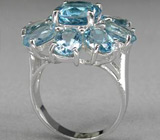 Прелестное кольцо-цветок с голубыми топазами Серебро 925