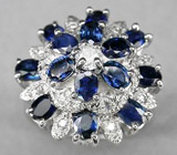 Роскошное кольцо с прозрачными синими сапфирами Серебро 925