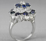 Роскошное кольцо с прозрачными синими сапфирами Серебро 925