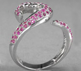 Элегантное кольцо с розовыми сапфирами бриллиантовой огранки Серебро 925
