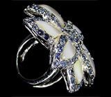 Изумительное крупное кольцо с перламутром и сапфирами Серебро 925