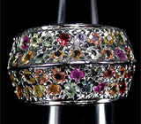 Праздничное кольцо с разноцветными сапфирами Серебро 925