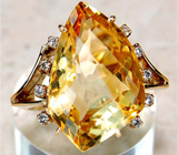Авторское кольцо с золотистым цитрином и бриллиантами
