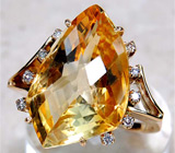 Авторское кольцо с золотистым цитрином и бриллиантами Золото