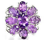Великолепное кольцо-цветок с аметистами Серебро 925